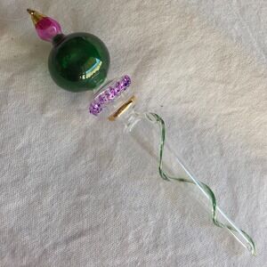 Thomas Pacconi Museum Series Blown Glass Christmas Ornament Green Purple Icicle
